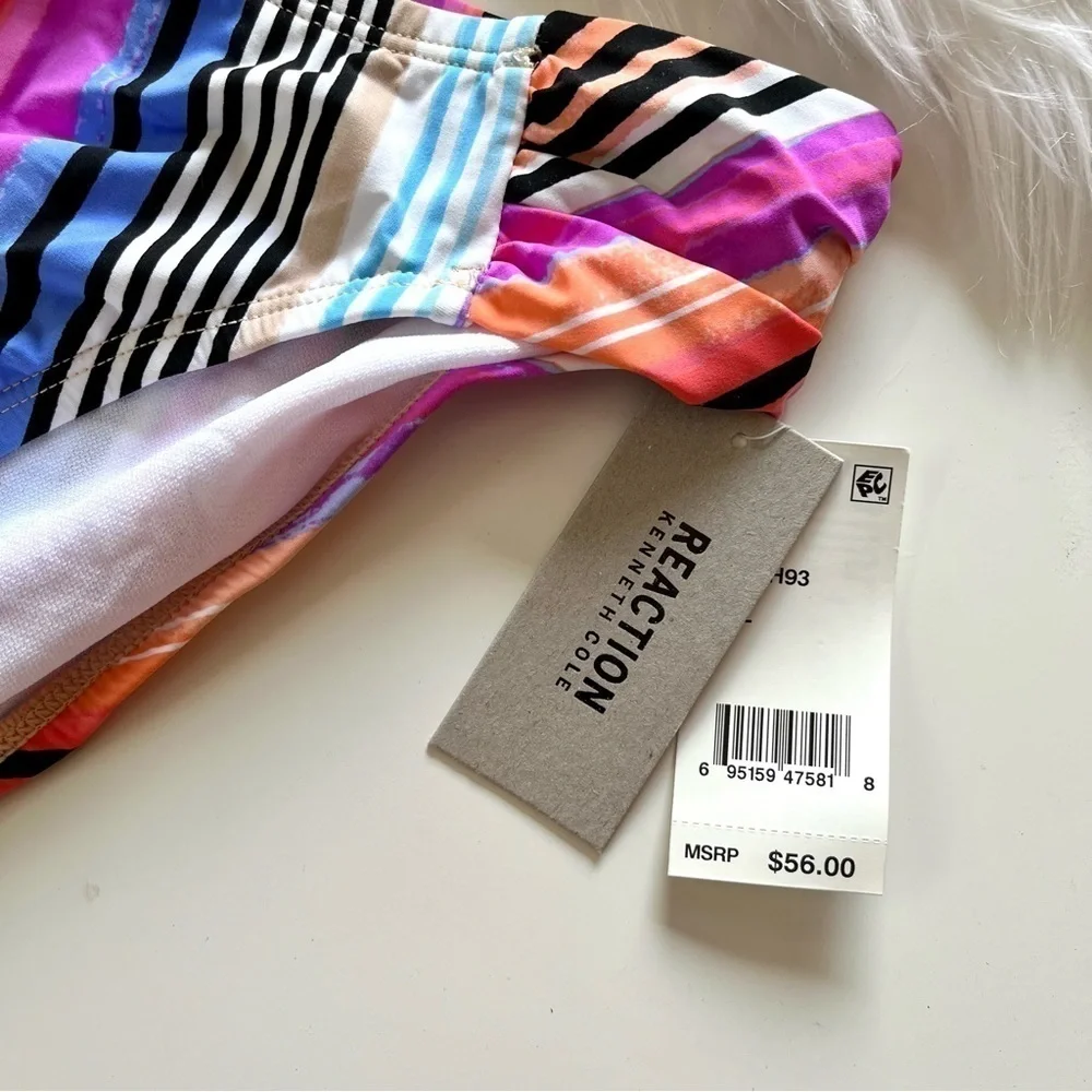 Kenneth Cole Reaction Bright Pink Orange Striped Bikini Swim Bottoms